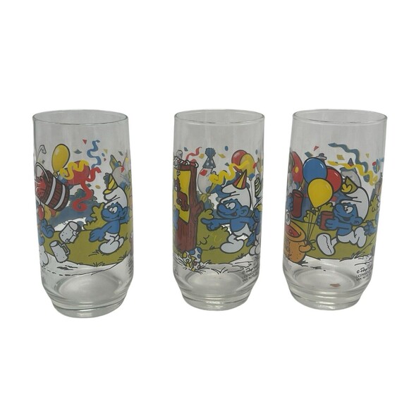 Vtg Smurf Glasses Cups Hardee's Peyo 1983 Tumblers Papa Handy Clumsy Lot of 3 - Picture 12 of 16